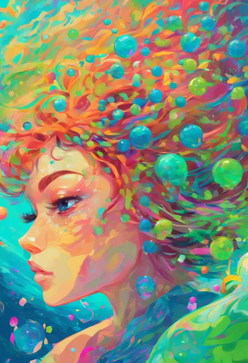 ((top-quality, 8K)), (Realistic), (Face Focus: 1.1), (blue and green: 1.3), Kawaii Girl, short-hair, multicolour, Colorful,
Hair fluttering in the wind, Facing to the side, Look up at your face, Eyes closed, (Sleeveless: 1.1)、Skirt, D Cup Breasts, Countless soap bubbles,