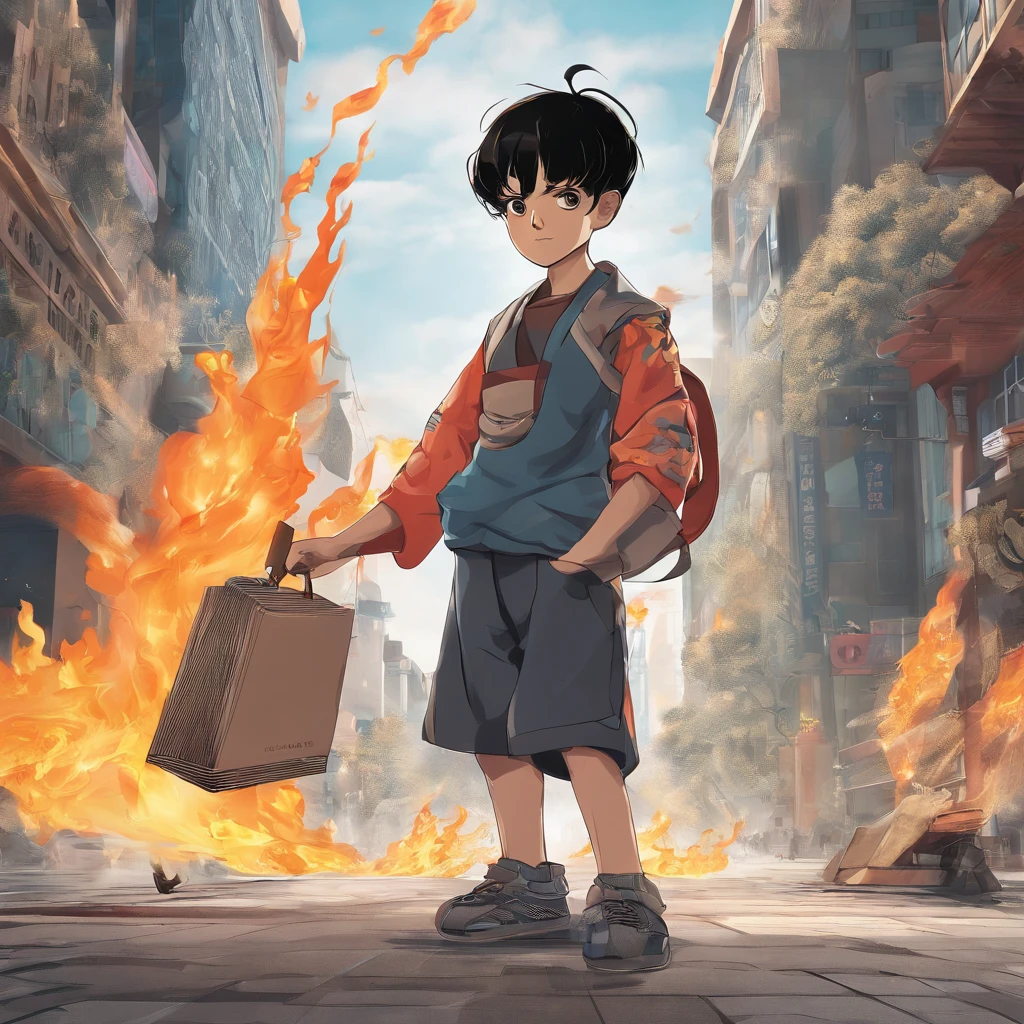 There was a boy holding a billboard in his hand,daoshu, 千 葉 雄 大, Fire punch, komono, zmonzheng