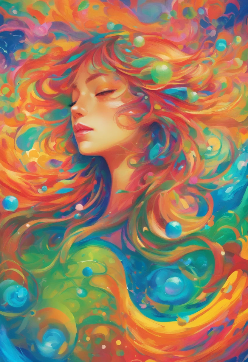 ((Top Quality, 8K)), (realisitic), (sface focus: 1.1), (Blue and green: 1.3), Kawaii Girl, long hair, Polychrome, colourfull,
hair fluttering in the wind, facing to the side, Look up at your face, eyes closed, (sleeveless: 1.1)、skirt, D-cup breasts, Countless soap bubbles,The light comes in,