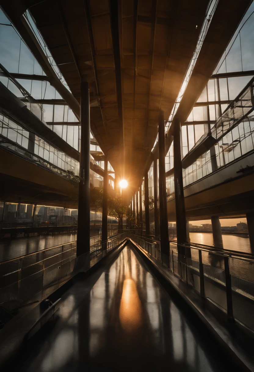 ((skytree)) Sumida City General Gymnasium in the depths of Tokyo, morning, ((The glow of the rising sun)), Core Low Key, Highest Quality, Hyper-Resolution, Hyper-Realism, sharpness,