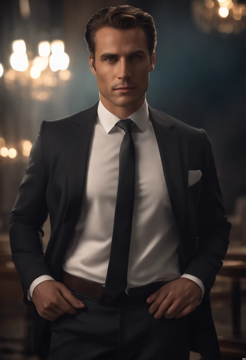 a Man standing with 18 years in suit and tie, body and head straight in the photo, DSRL, facing the viewer of the photo, eyes fixed to the lens, appears shoulders and head in the photo, man centered in the photo, 8k, best quality, masterpiece, realistic, realistic photo, movie photo, ultra realistic, 1 person, detailed, Perfect lighting, DSRL, professional photo, 4k