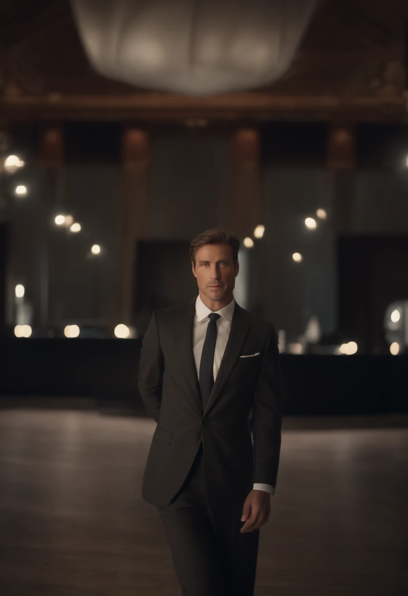 a Man standing with 18 years in suit and tie, body and head straight in the photo, DSRL, facing the viewer of the photo, eyes fixed to the lens, appears shoulders and head in the photo, man centered in the photo, 8k, best quality, masterpiece, realistic, realistic photo, movie photo, ultra realistic, 1 person, detailed, Perfect lighting, DSRL, professional photo, 4k