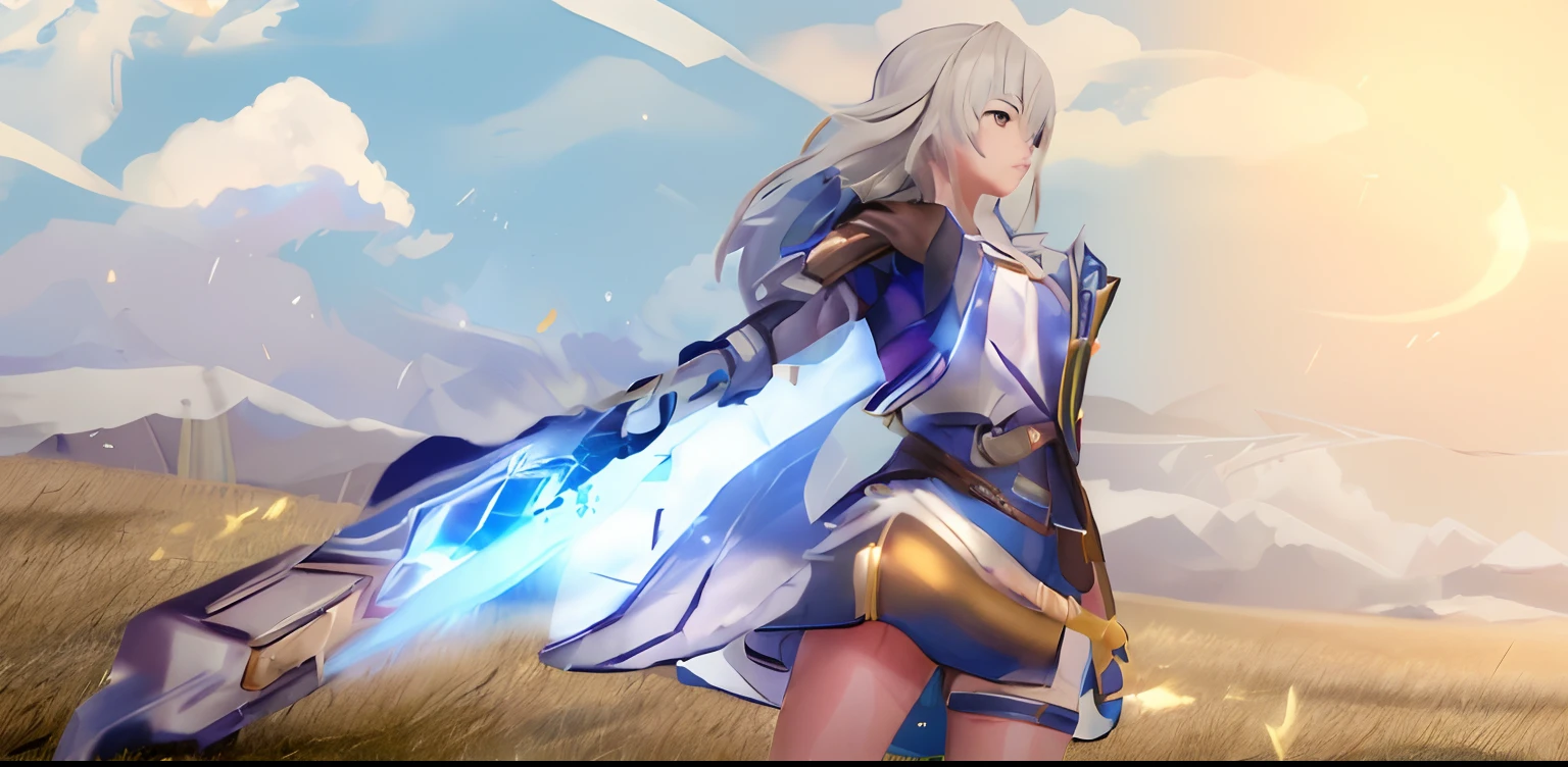 a close up of a person holding a sword in a field, Ayaka Genshin impact, Keqing from Genshin Impact, Genshin Impact style, Katana Zero video game character, ayaka game genshin impact, Genshin impact's character, maya ali as a lightning mage, zhongli from genshin impact, Female action anime girl, Genshin Impact