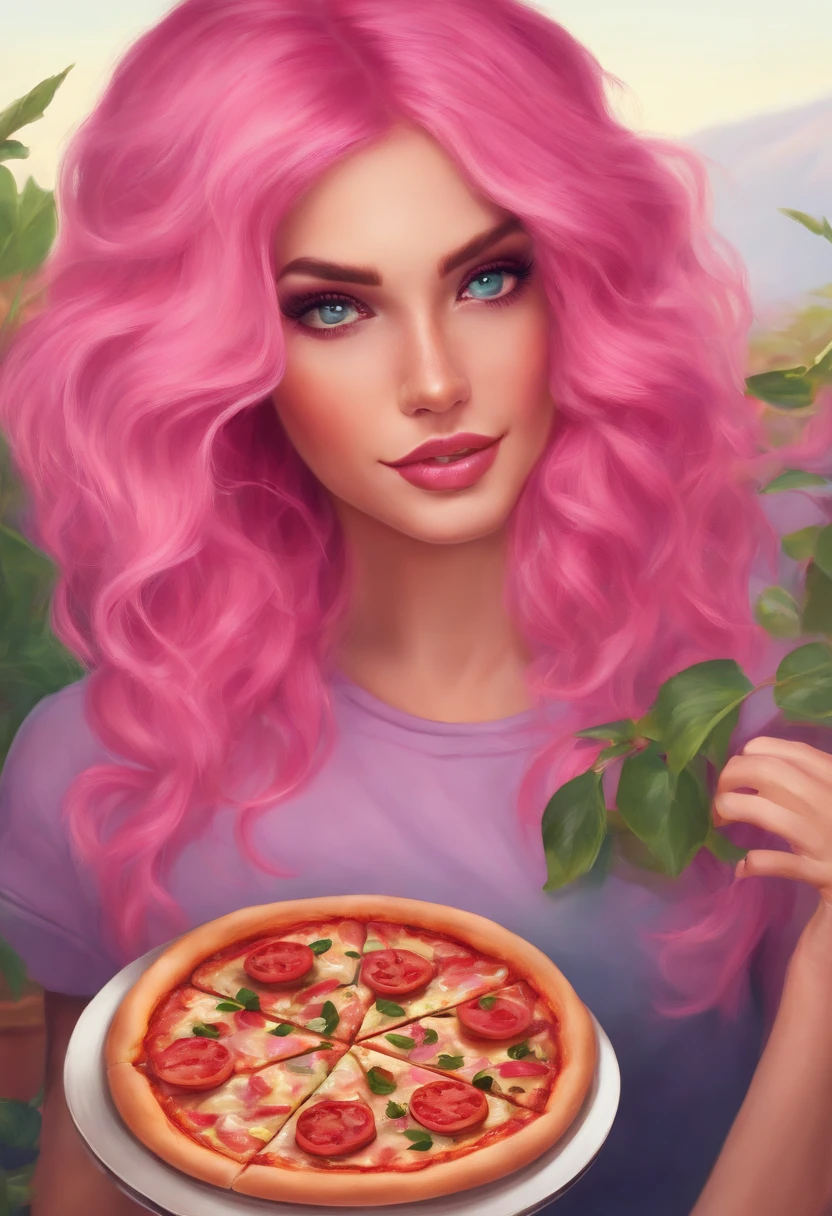 Pink hair funny pizza