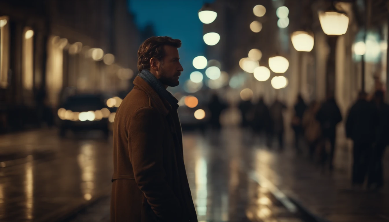 sad man in city