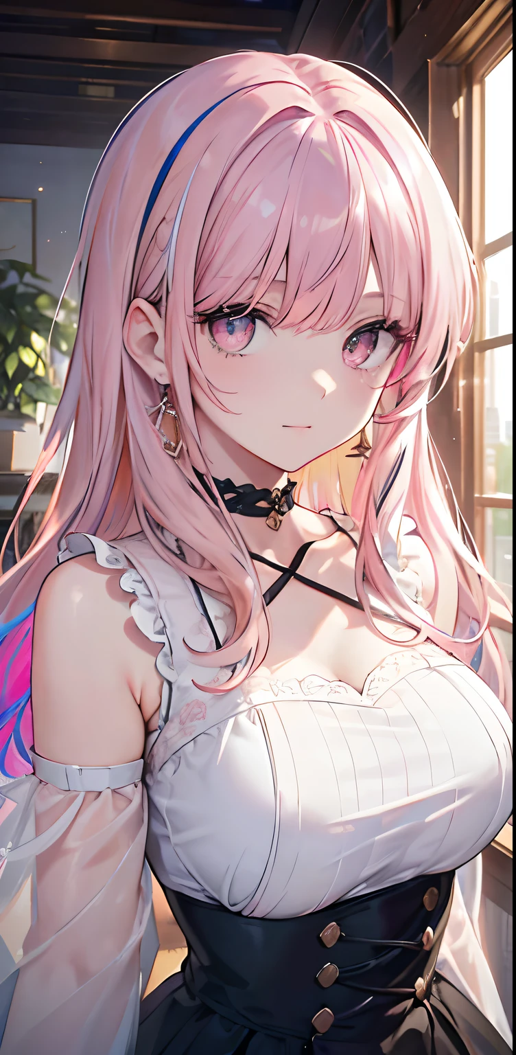 (((Browsing Caution:1.5))){{masterpiece:1.5}},{Detailed and beautiful depiction 1.5},Official Art,Beautiful adult woman 1,Megurine Luka,Pink long hair,blue eyes,Large Breasts,