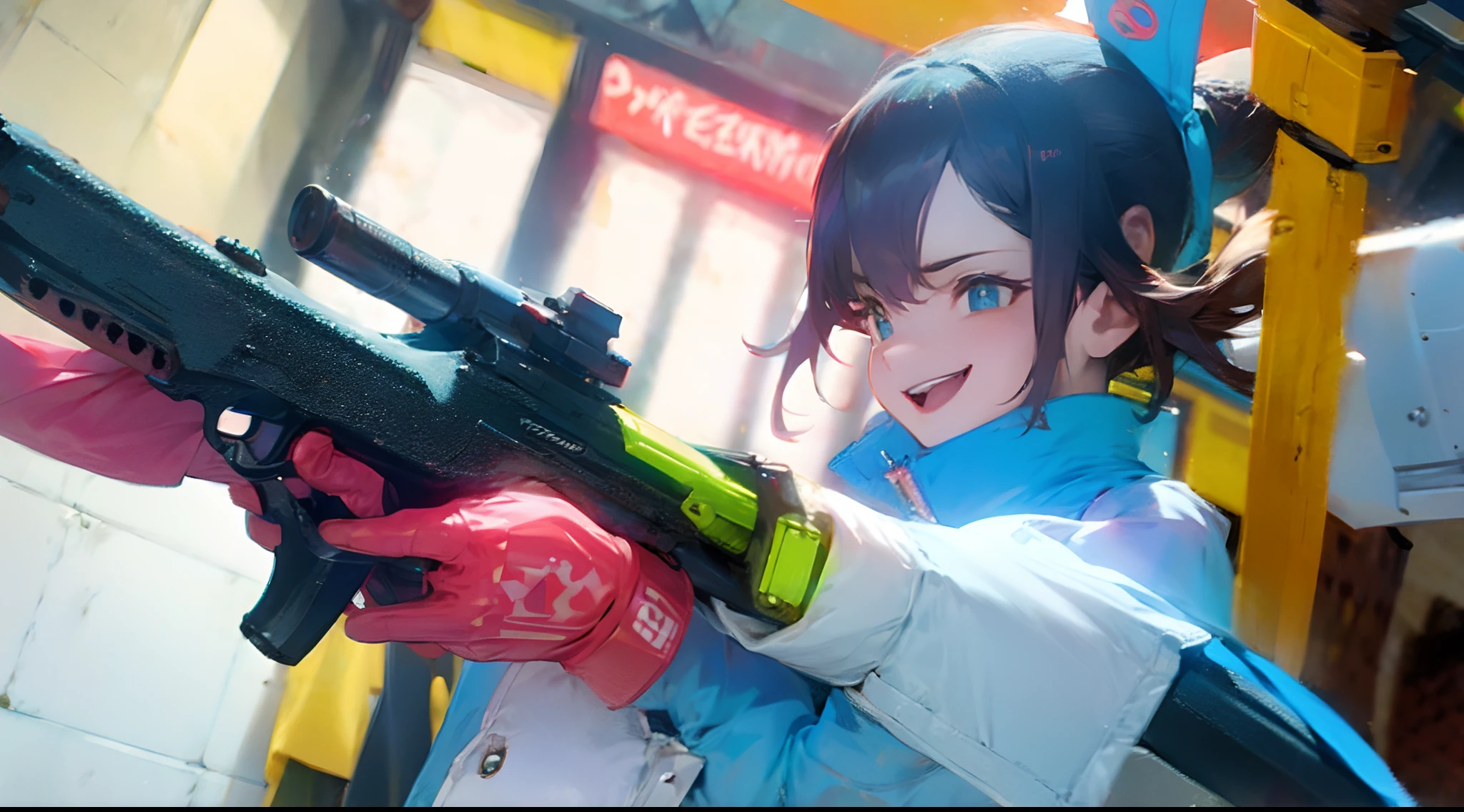 Rebecca,cyber punk perssonage:edgerunner,Happy,Gun-wielding,Cyber optical components,Create miracles