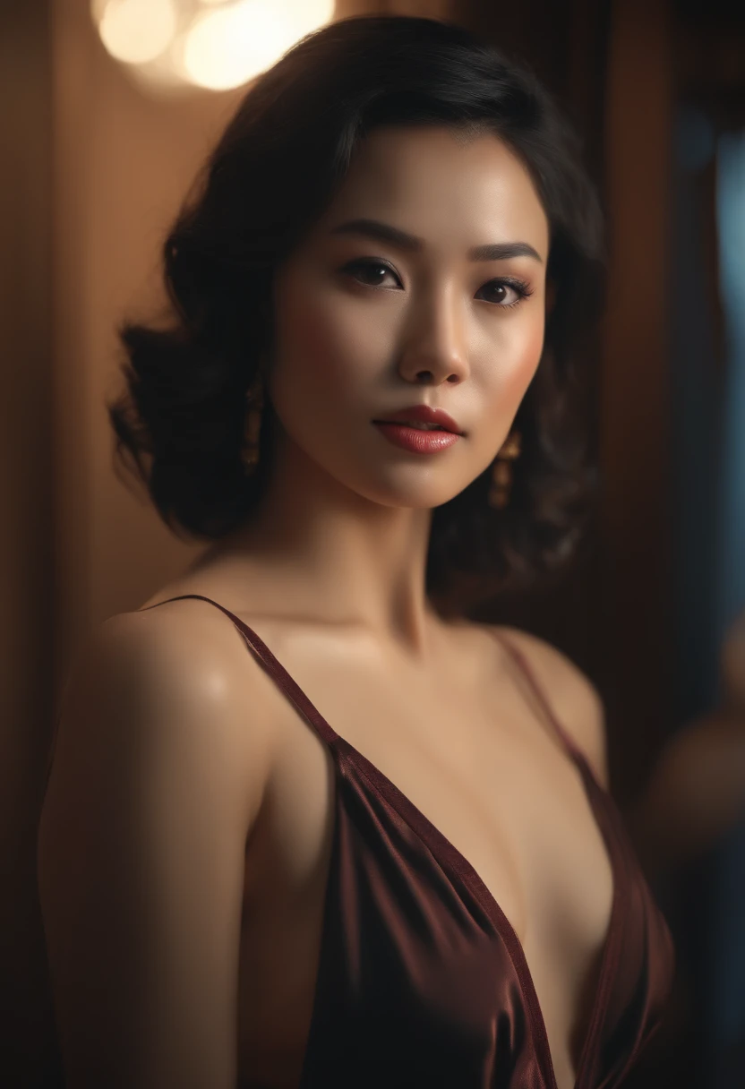 (best quality,4k,8k,highres,masterpiece:1.2),ultra-detailed,(realistic,photorealistic,photo-realistic:1.37),portraits,japanese woman,natural black hair,natural bob,lingerie,selfie,bust shot,soft lighting,vivid colors