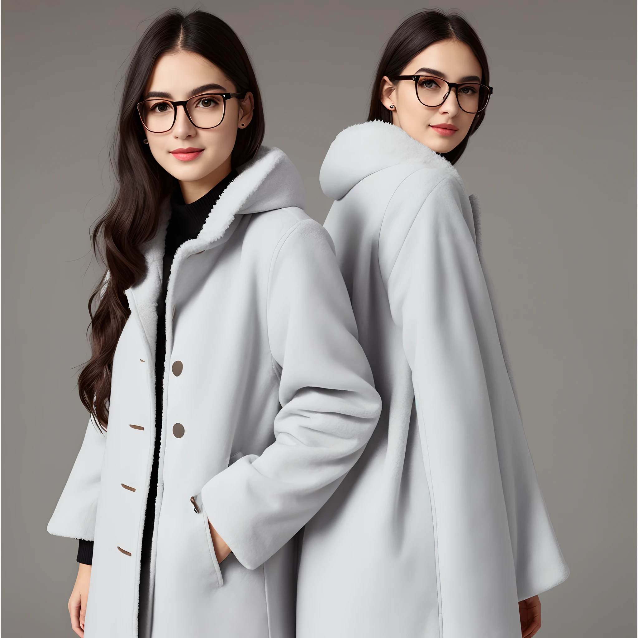 Woman in glasses with round face Manteau blanc
