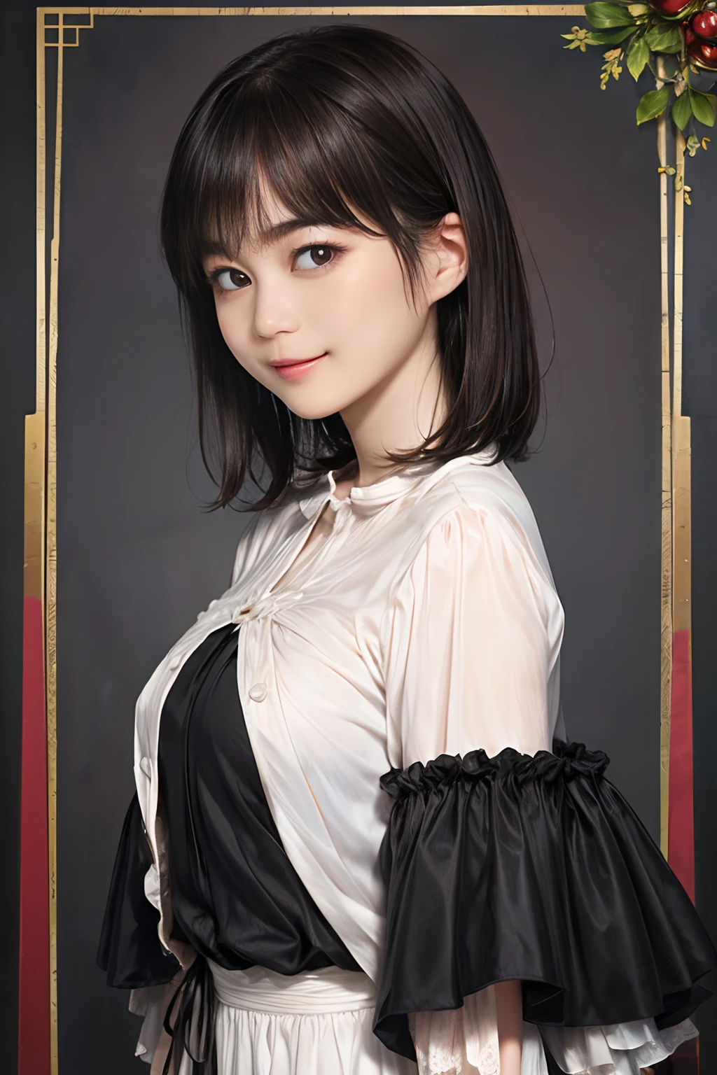 68
(a 20 yo woman,is standing), (A hyper-realistic), (masutepiece), ((A dark-haired、short-hair:1.3)), (Silky hair), (Breast:0.5), (kindly smile:0.7), lipsticks, Princess Dresses