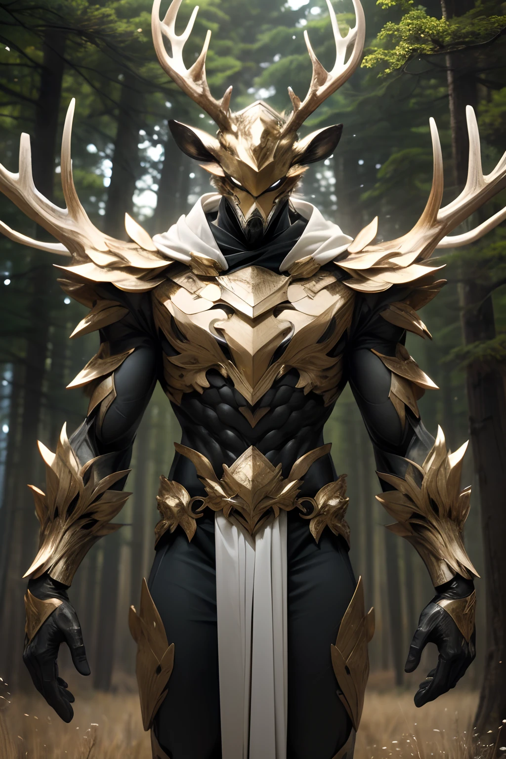 Beisteman、Deer Man、Adult Male、Slender Macho Body、The whole body is covered with hairs..、Forest landscape and steppe、