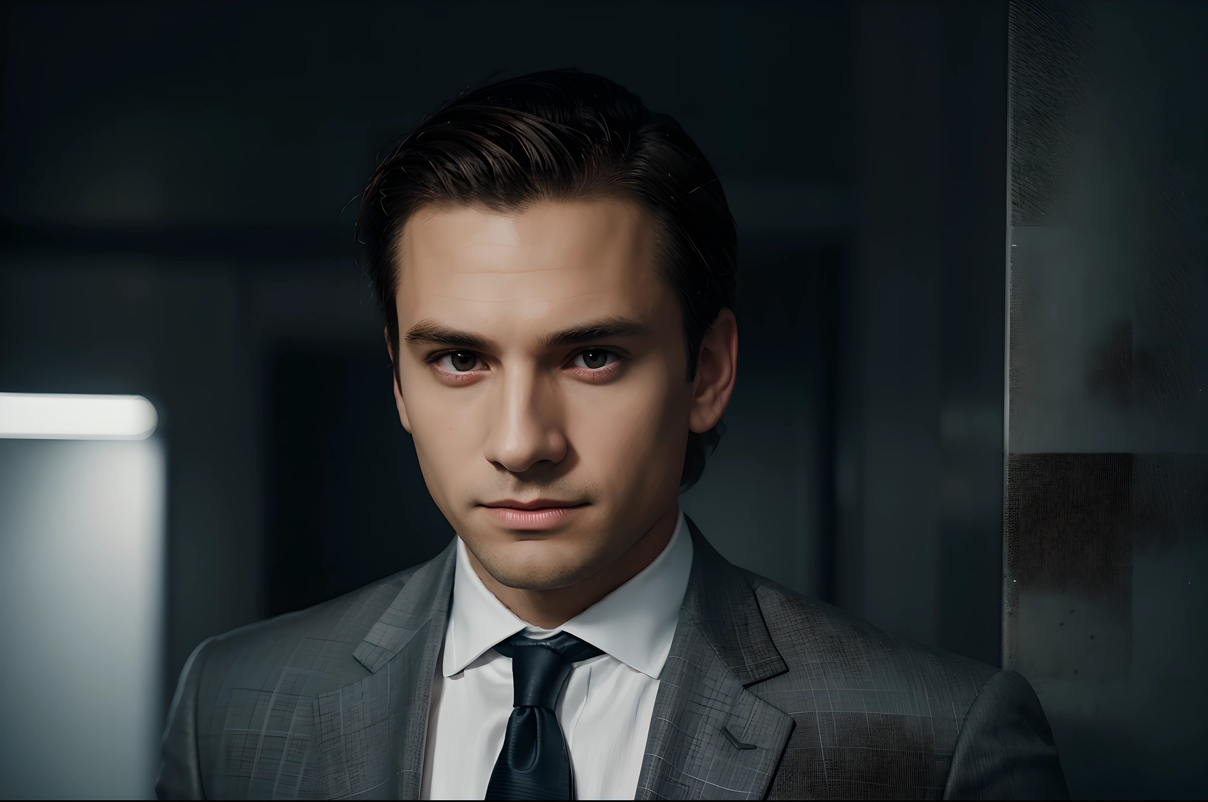 Close crop hair, man in a suit and tie posing for a picture, a portrait , in a suit, headshot profile picture, promotional portrait, photorealistic, ultra realistic, ultra resolution photorealistic, cinematic lighting