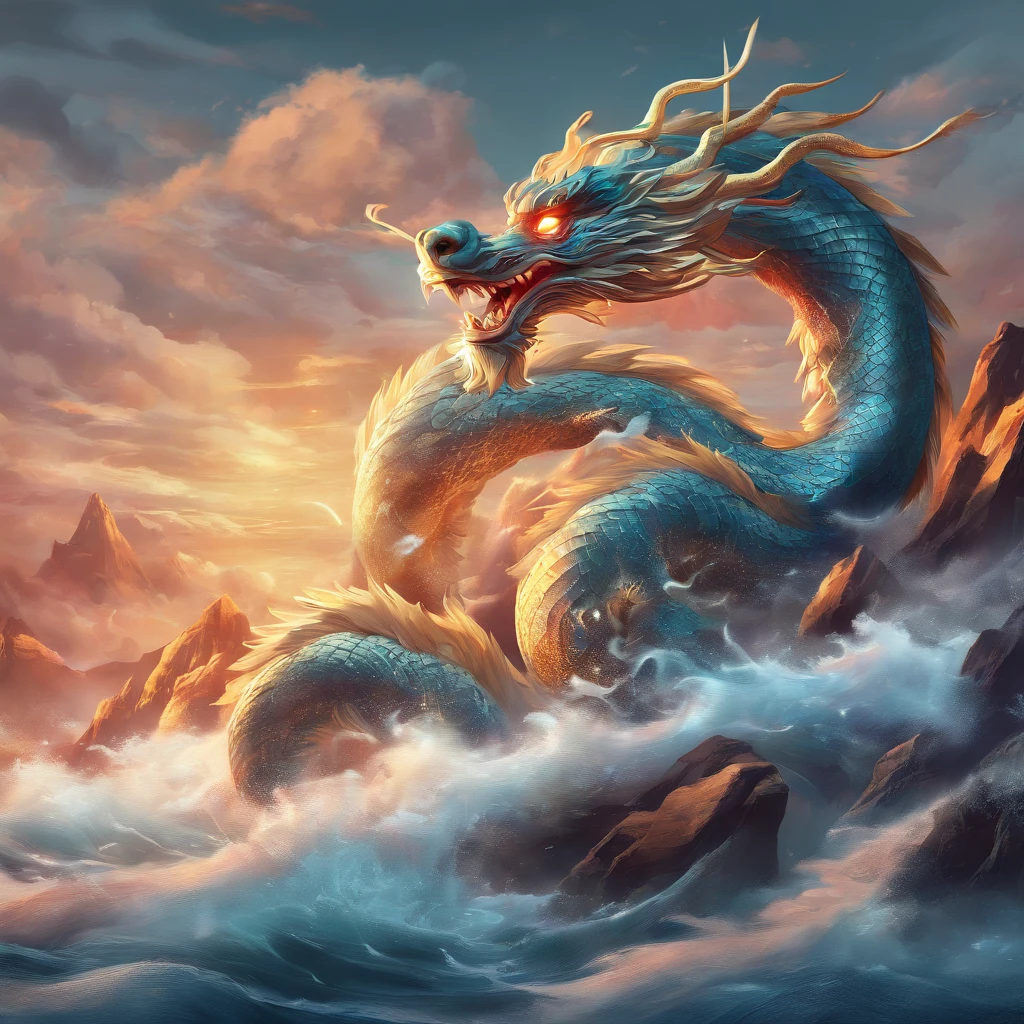 chinesedragon，soaring waves，China-style，oc rendered，super-fine，high qulity，8K high resolution，ultra - detailed