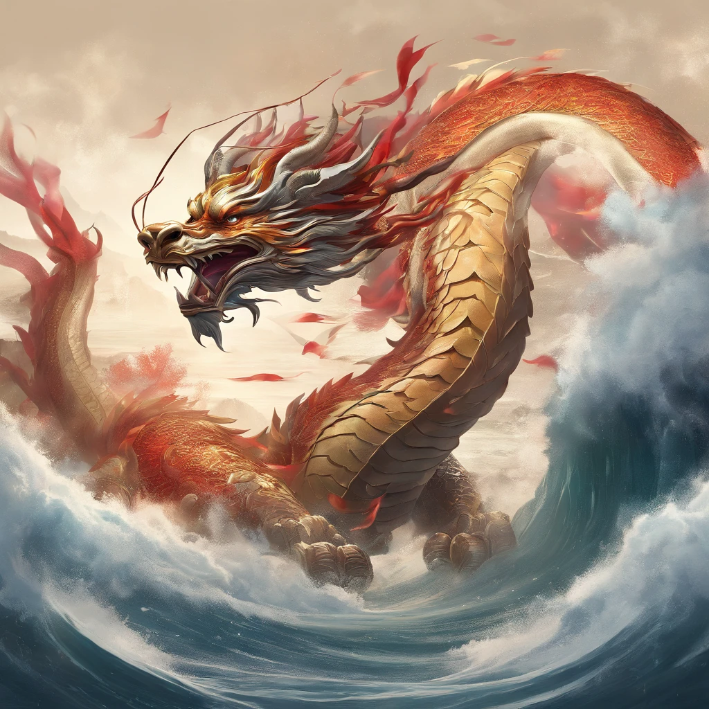 chinesedragon,soaring waves,China-style,oc rendered,super-fine,high qulity,8K high resolution,ultra - detailed