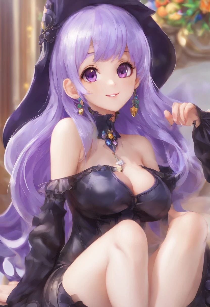 ultra-quality, High resolution,(Masterpiece 1.3),Best Quality++, Ultra-detailed+, Dynamic Angle,Beautiful girl lips, slim, 28 years old,slender, Colossal tits, gal make,large earring,Necklaces,the ring, Beautiful shoulders, Beautiful legs, droolng,Various hair colors,((Various hair styles)),((Silvery hair)), Short hair, Straight hair,((Purple Gothic Costume 1.4))、mare、hawaii、resort hotel、Lots of women