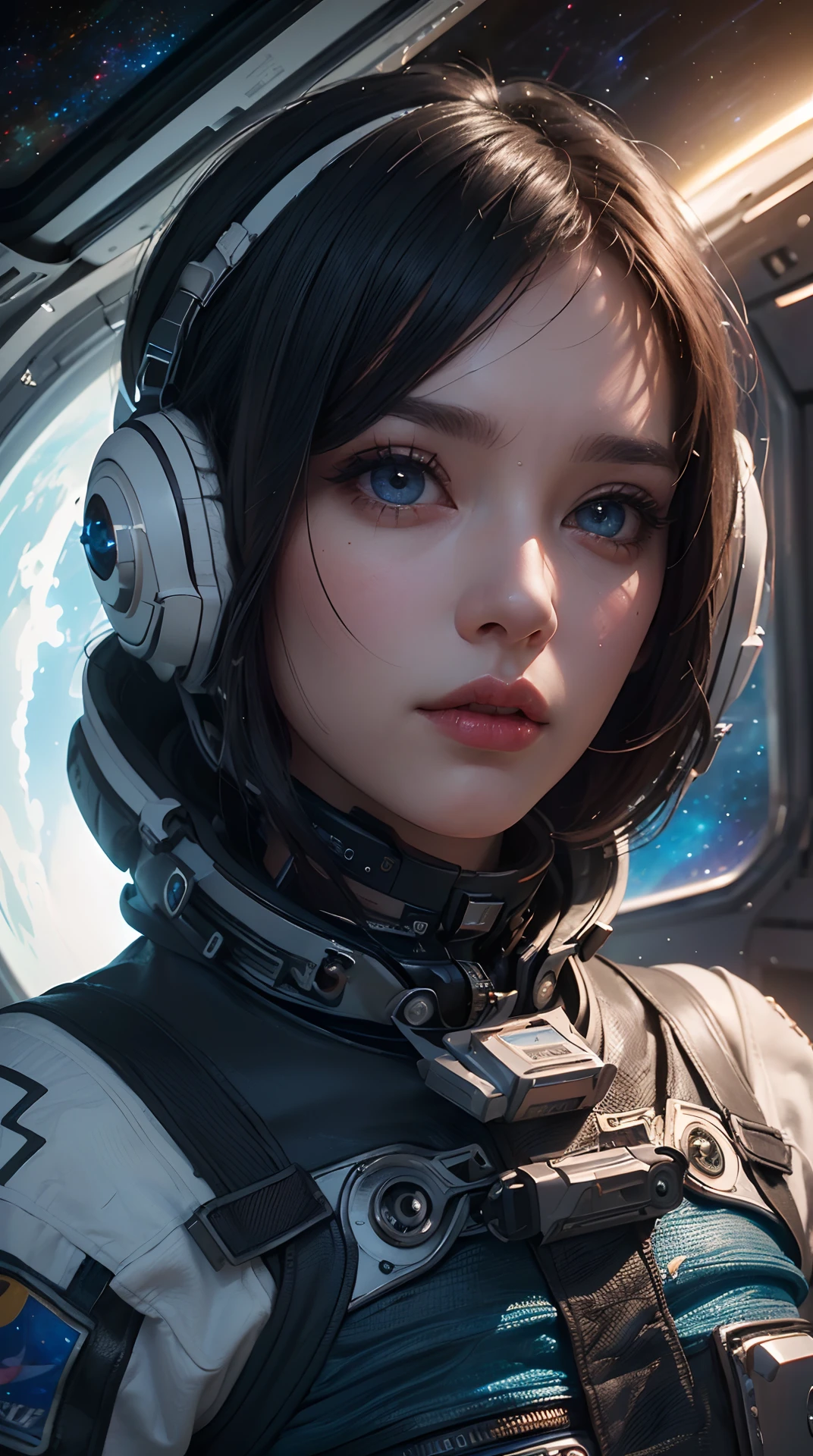 (best quality,4k,8k,highres,masterpiece:1.2), ultra-detailed, (realistic,photorealistic,photo-realistic:1.37), (beautiful detailed eyes, beautiful detailed lips, extremely detailed eyes and face, long eyelashes), studio lighting,physically-based rendering,vivid colors, (space punk, space travel:1.2),