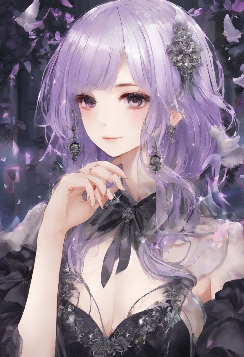 ultra-quality, High resolution,(Masterpiece 1.3),Best Quality++, Ultra-detailed+, Dynamic Angle,Beautiful girl lips, slim, 28 years old,slender, Colossal tits, gal make,large earring,Necklaces,the ring, Beautiful shoulders, Beautiful legs, droolng,Various hair colors,((Various hair styles)),((Silvery hair)), Short hair, Straight hair,((Purple Gothic Costume 1.4))、mare、hawaii、resort hotel、Lots of women