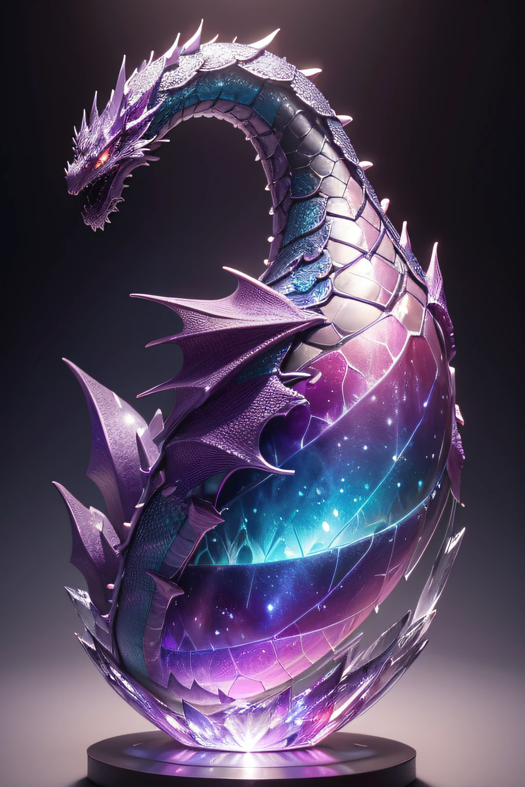 The Angry Dragon Spirit Made of Crystal, very realistic and detailed. The texture of its scales is beautiful. It's very colorful and flashy. A swirl of color that is beautiful, detailed as powder. Avec la galaxie