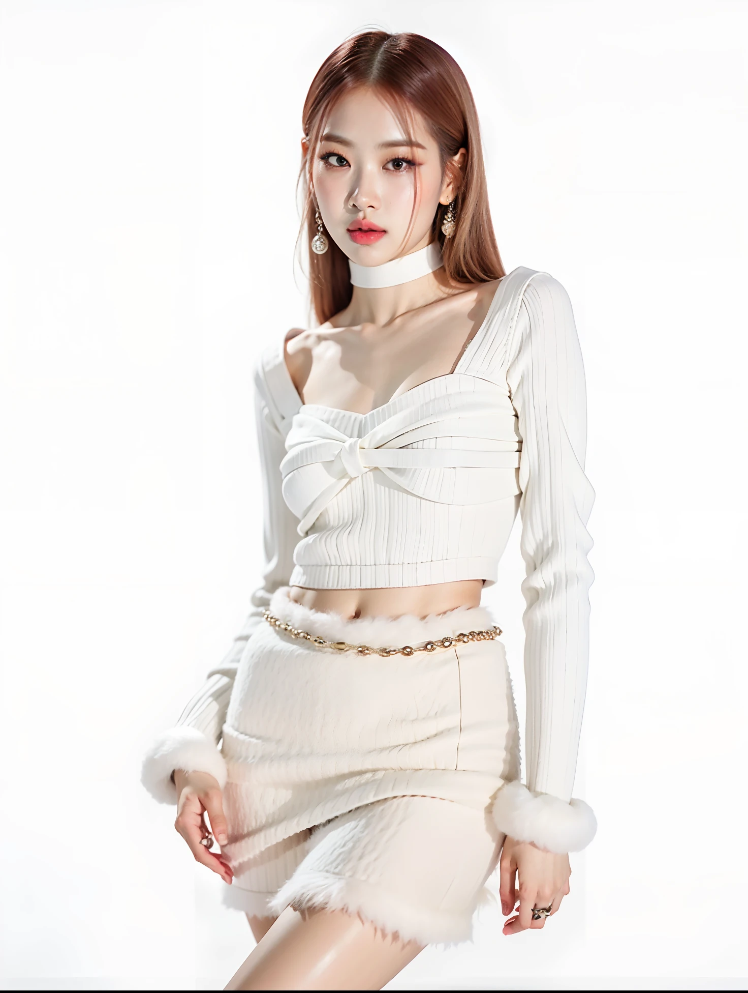 A woman in a white sweater and skirt posing for a photo, Parque Roseanne do Blackpink, Modelo de moda feminina coreana, jia, Heonhwa Choe, jennie blackpink, linda mulher coreana jovem, terno liso branco apertado roupas terno, trending at cgstation, jossi do blackpink, Roupa aberta v peito, Trend in CGTacing:, Jinyoung Canela, Dom Yunjoo, Bae Suzy