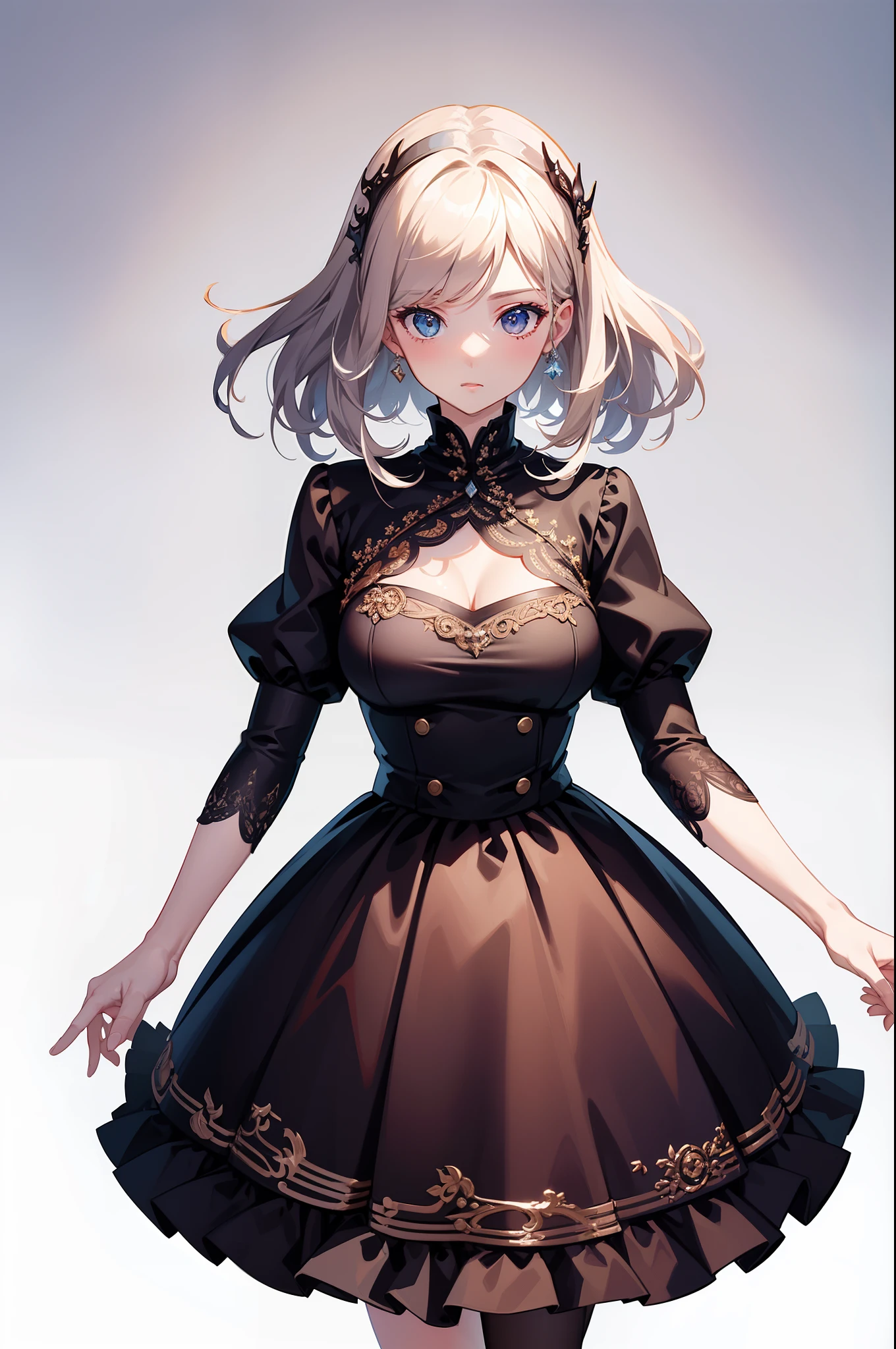 1 cute girl , walking on the runway , cowboy shot,from above, luxury ready-made clothing , (show off ) ,((masterpiece)), ((best quality)), ((ultra-detailed)), (illustration), ((an extremely delicate and beautiful))
