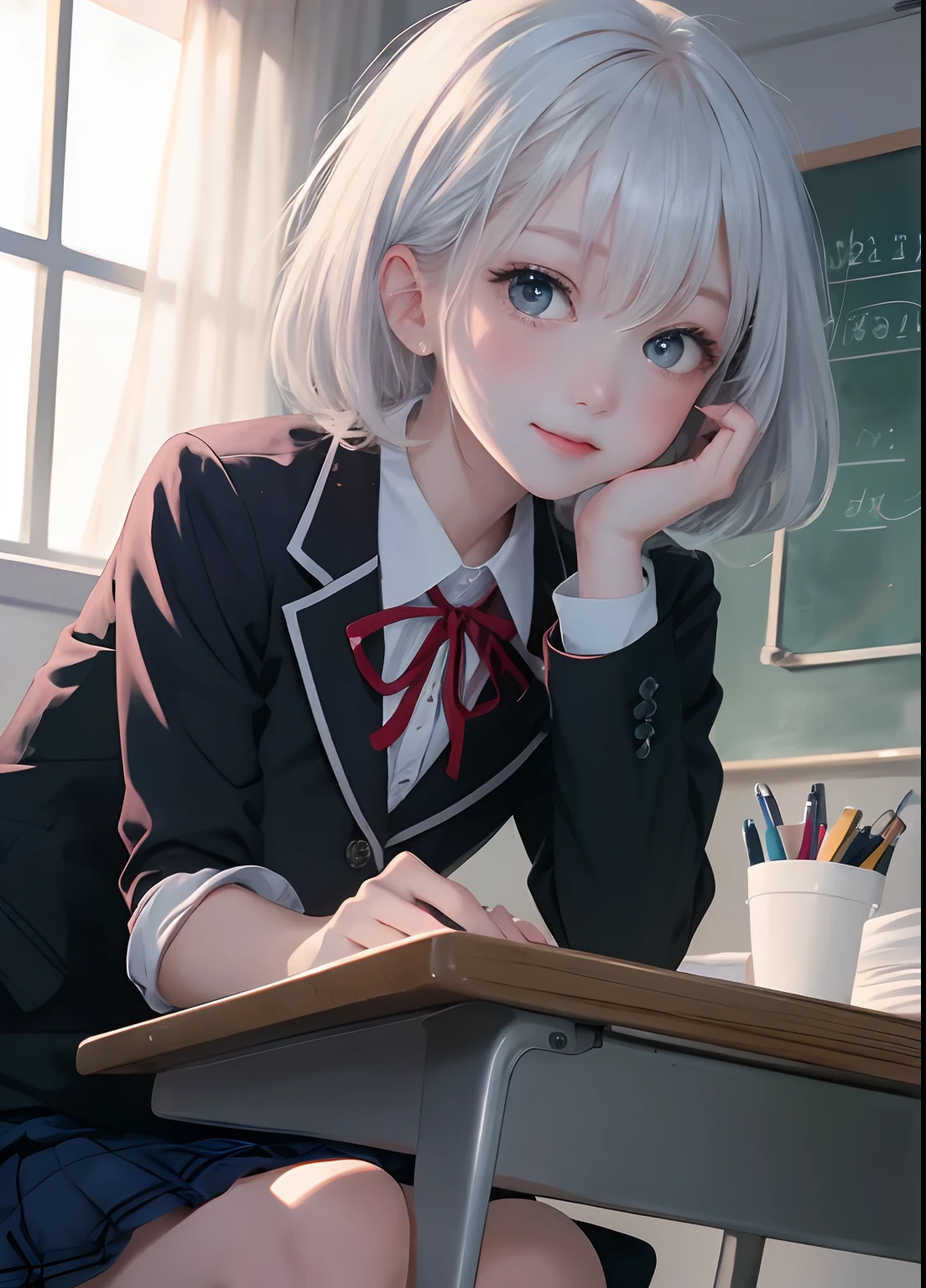 ((masterpiece, best quality:1.2)), (ultra-detailed:1.2), extremely detailed cg,8k,tobiichi origami,(schl1), ( blush:1.1),school,indoors,smile,detailed