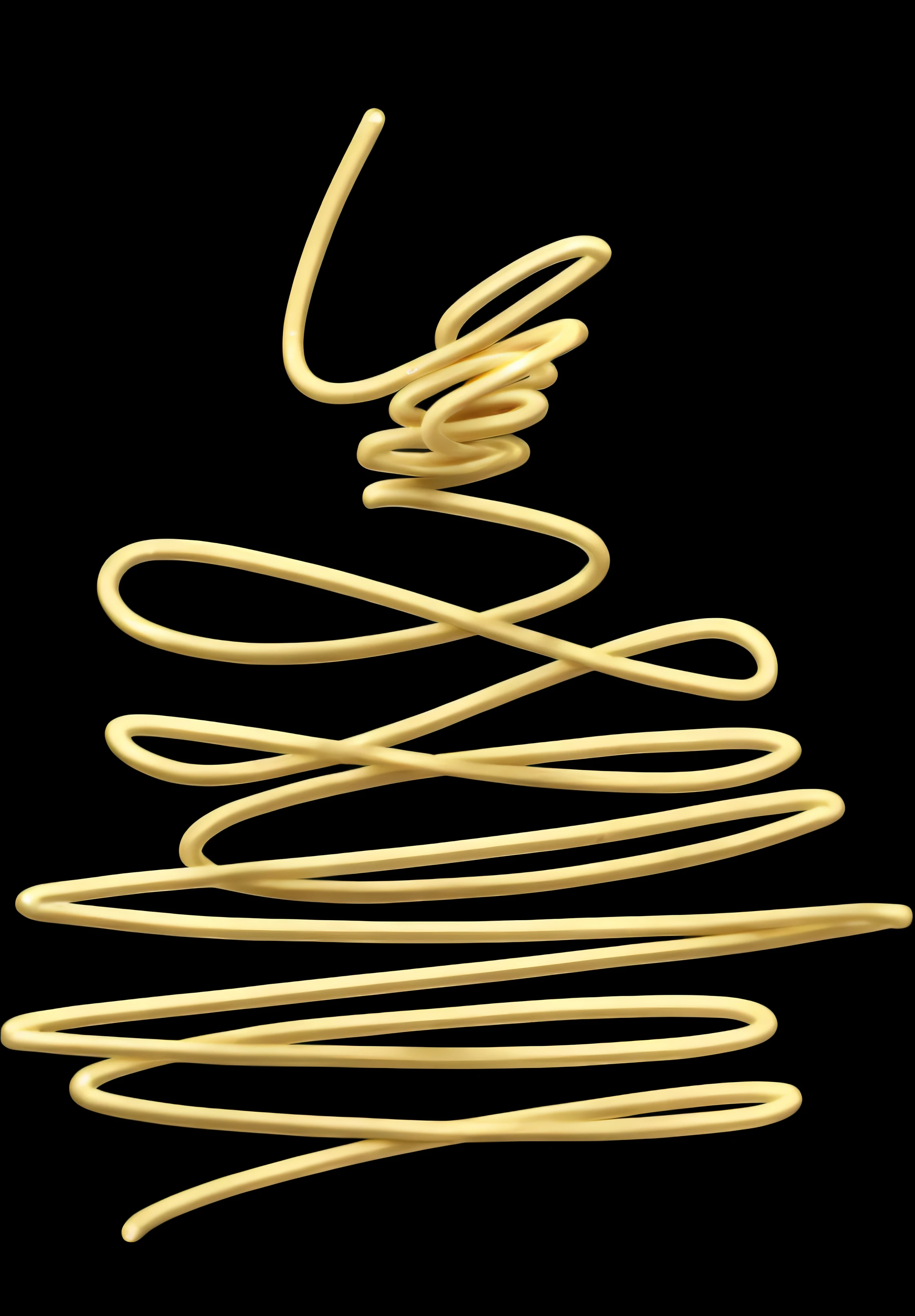 Close-up of noodles, spaghetti, spaghetti, speedtree, Renders, Golden wire, gold dripping in spiral, isolated on a white background, simple tree fractal, black and gold wires, fine simple delicate structure, gold striated swirling finish, made of spaghetti, golden spirals, tree, Flying pasta monster