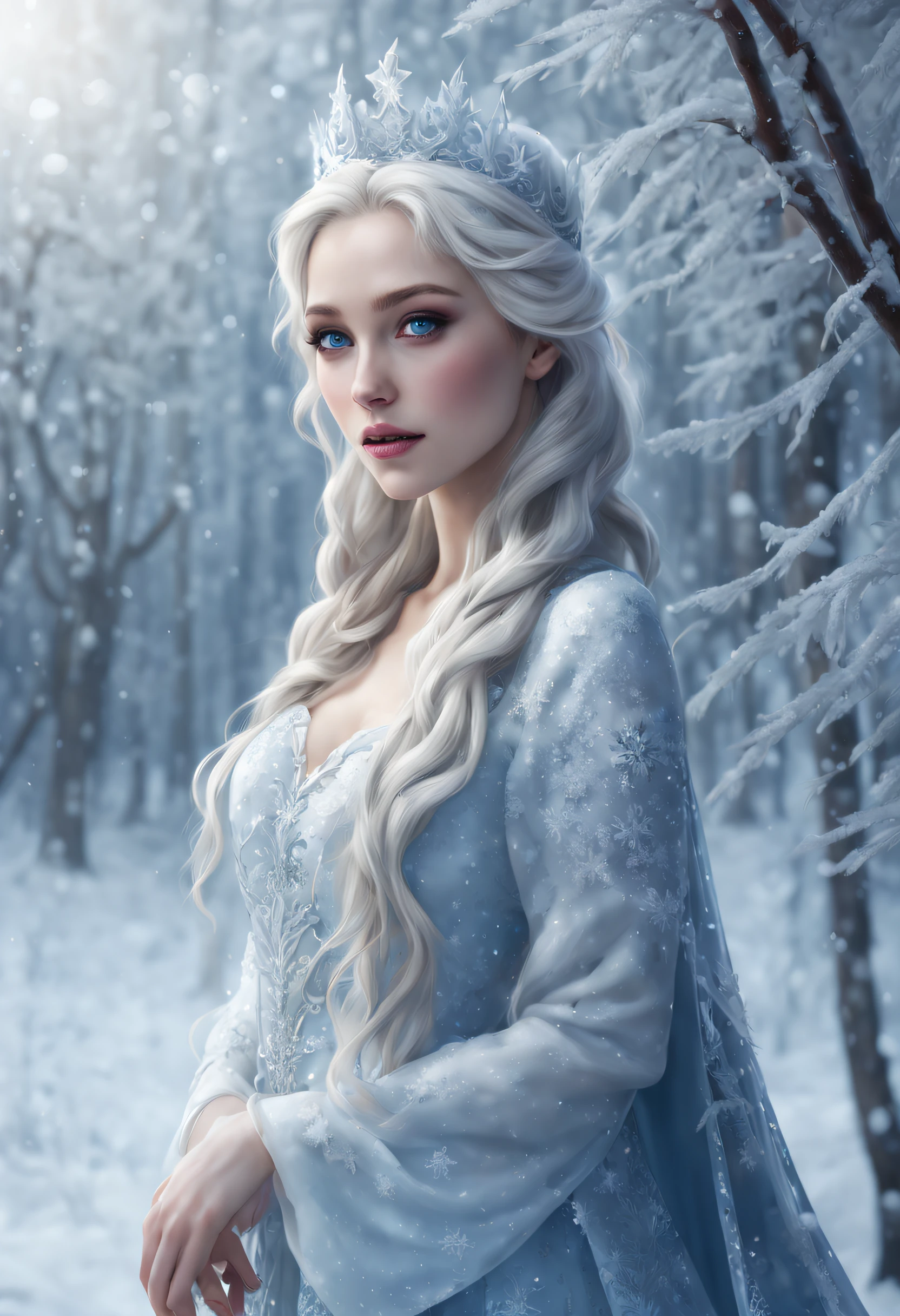 (frost,ice queen),(best quality,4k,8k,highres,masterpiece:1.2),ultra-detailed,(realistic,photorealistic,photo-realistic:1.37),(cold,icy,cooling,freezing,frigid:0.9),(mysterious,ethereal),(elegant,graceful),(winter,wonderland),(castle,crystal palace),(glittering,sparkling,shimmering:1.1),(snowflakes),(long flowing hair),(pale skin),(blue eyes),(frost crown),(icy breath),(snow-covered landscape),(snowstorm),(frozen trees),(frozen flowers),(magical),(mesmerizing),(silvery)(portrait),(subtle,soft lighting),(faint,delicate,subdued colors)