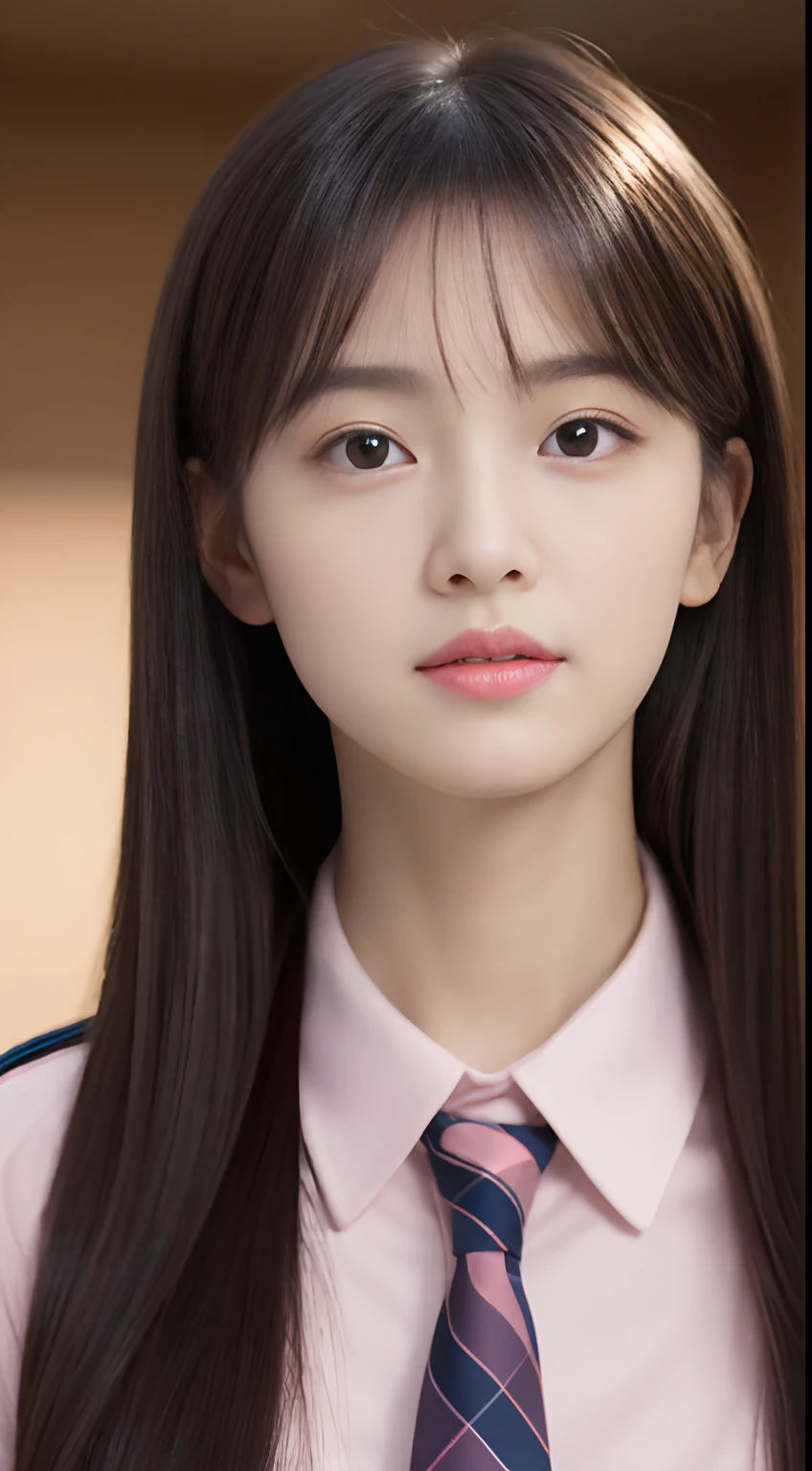 tmasterpiece，top-quality，offcial art，Highly detailed CG Unity 8K wallpapers，female high-school student，Very delicate beautiful，超A high resolution，（realisticlying：1.4），Golden Hour Lighting，（full body Esbian），in class room，（Platinum Shorthair：0.8），（Pretty eyes），looking at viewert，facing front，Twin-tailed hair, ssmile，JK Skirt（Plaid），Petite bust，high-school uniform，neck tie， tmasterpiece， best qualtiy， RAW photogr， realisticlying， faces， incredibly absurd res， depth of fields， hight resolution， ultra - detailed， finedetail， Very detailed， extremely detailed eye and face， Sharp pupils， pupil realistic， tack sharp focus， cinmatic lighting, Idol style、Super Cute:1.2、A dark-haired、bangss、(Lips are pale pink:1.2),