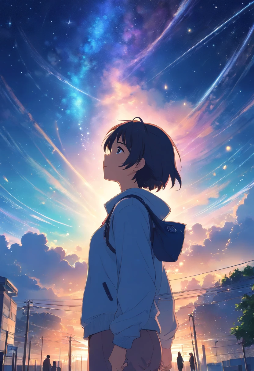 A girl looks up at the sky with stars in the sky - SeaArt AI