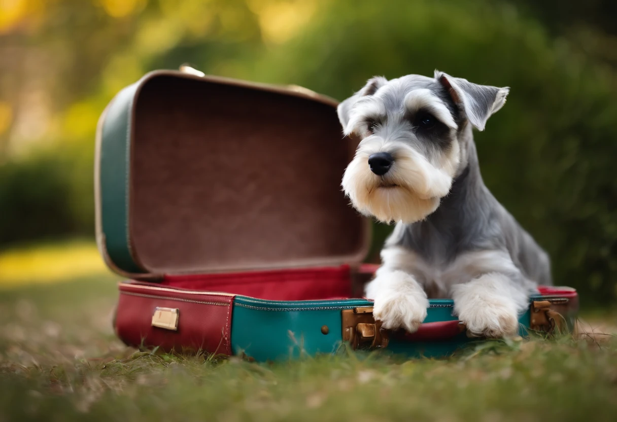 Cute Miniature Schnauzer to pack、suitcase