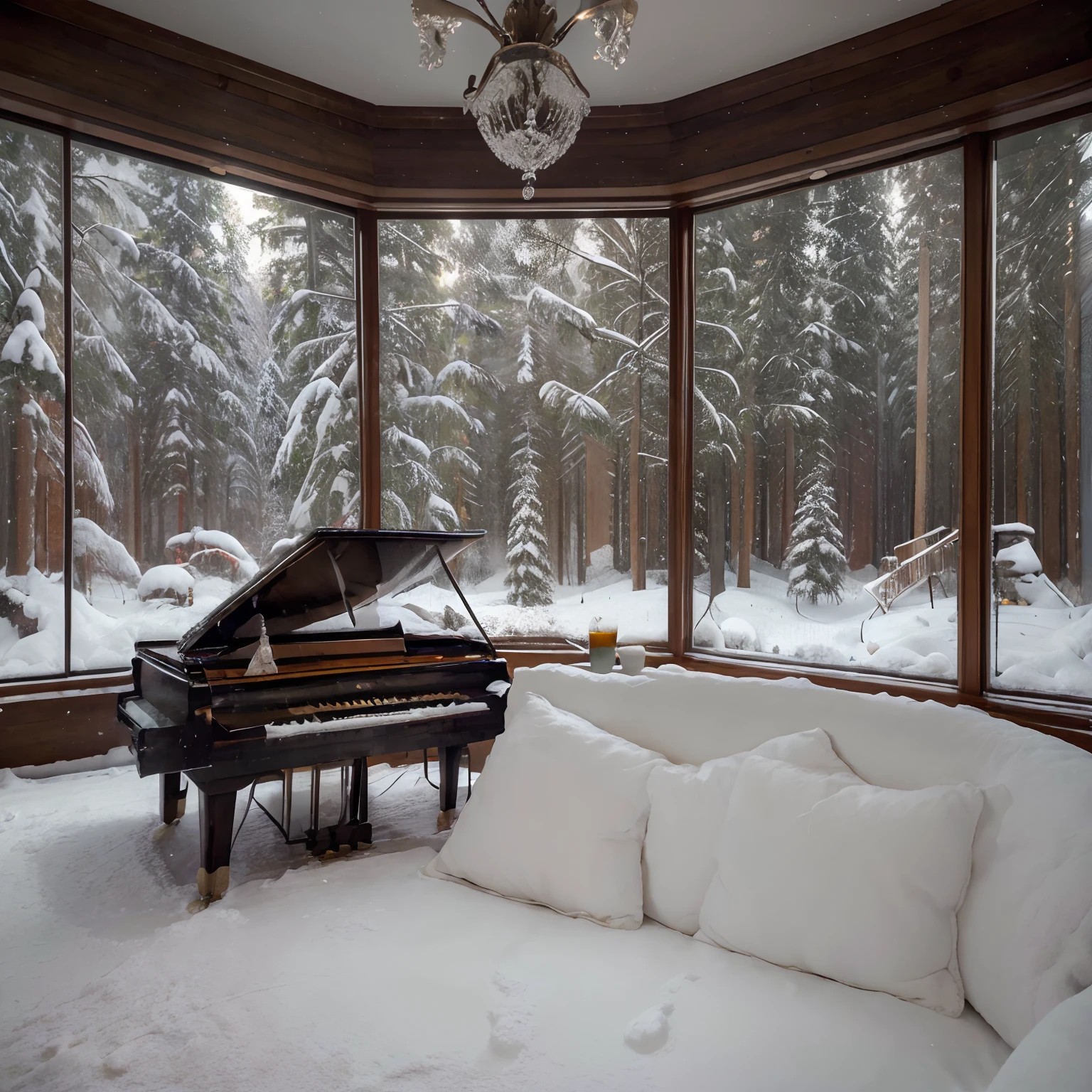 (best quality,4k,8k,highres,masterpiece:1.2),ultra-detailed,(realistic,photorealistic,photo-realistic:1.37),dreamy lighting,guybbi ub,winter wonderland,warm fireplace,piano playing,soothing melody,cozy cabin,beautiful snowy landscape,curl of smoke from chimney,misty breath in the cold air,crackling fire sparks,serene atmosphere,comforting ambiance,softly falling snowflakes,icy windowpanes,peeking inside from outside,clean white snow,lovely melody filling the room,gentle music notes floating in the air,dream-like scene,hint of nostalgia,subtle warmth amidst the cold,peaceful evening by the fireplace