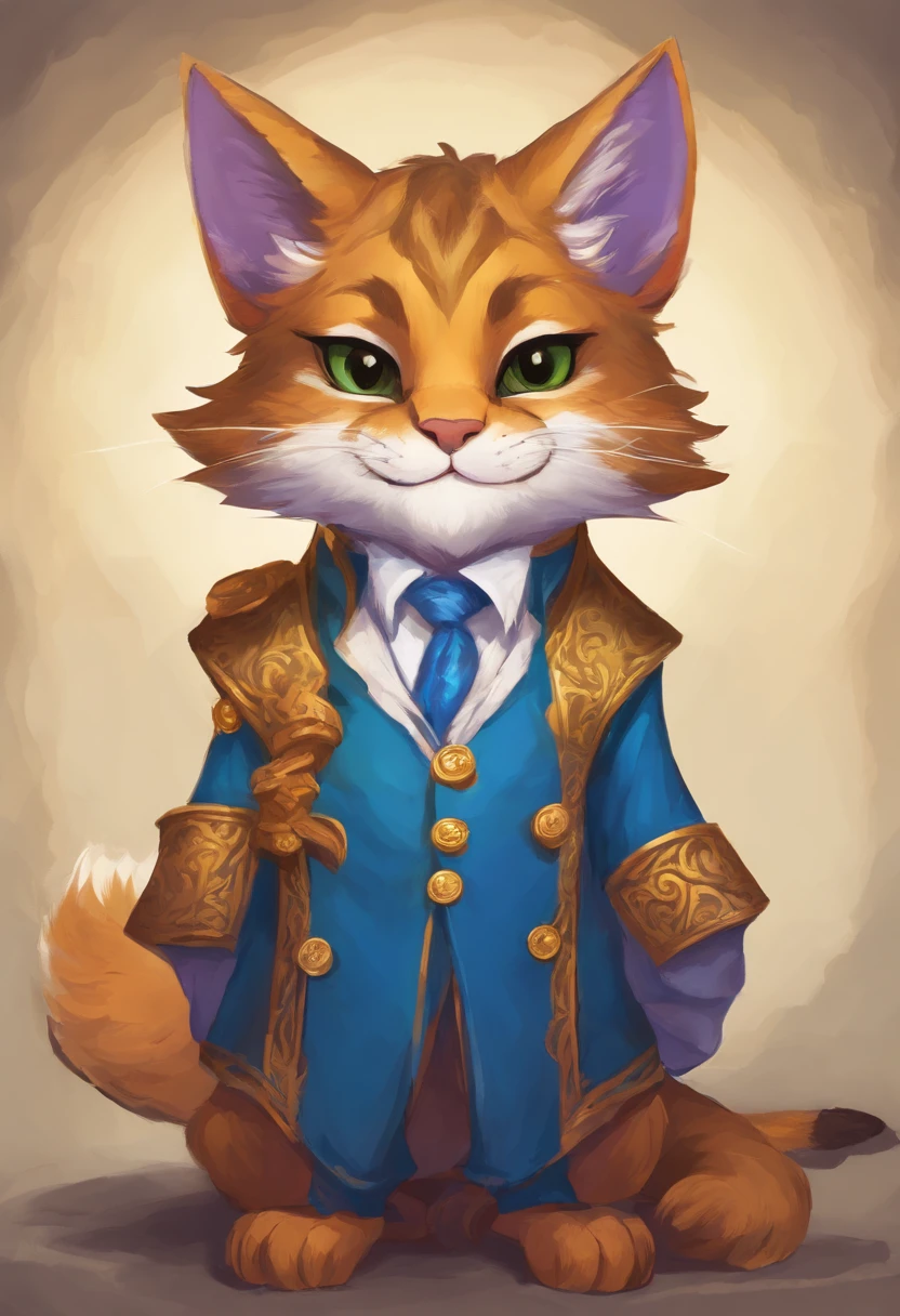 Tabaxi, Wearing Brave Suit, vivid blue with white collar and bronze buttons, masterpiece, best qualityTabaxi, Wearing Brave Suit, vivid blue with white collar and bronze buttons, masterpiece, best quality
