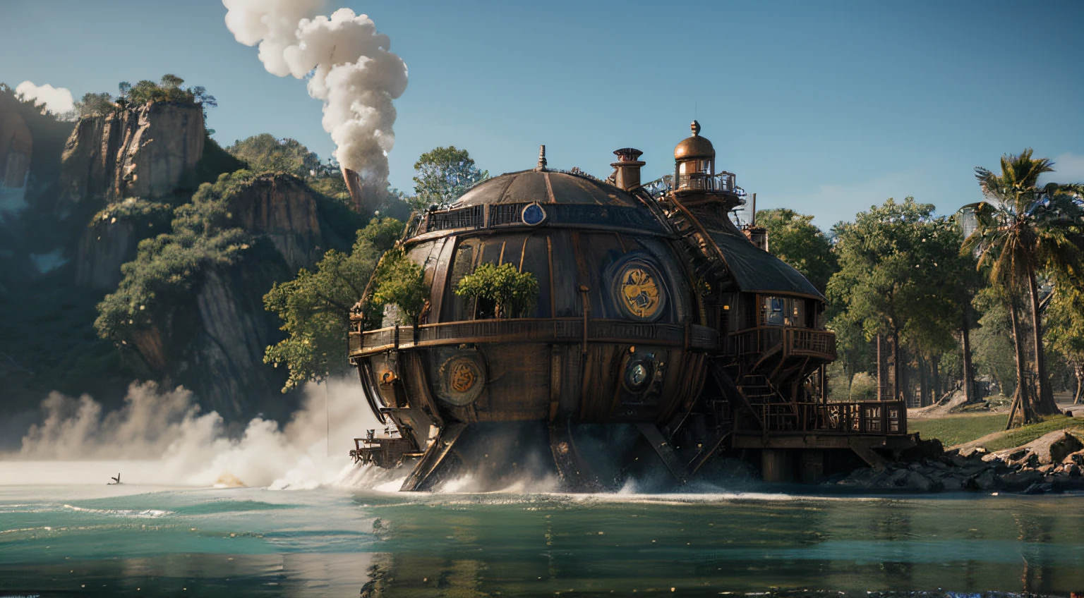 (masterpiece) mysterious island, steam punk properties, 8K, ultrarealistic,