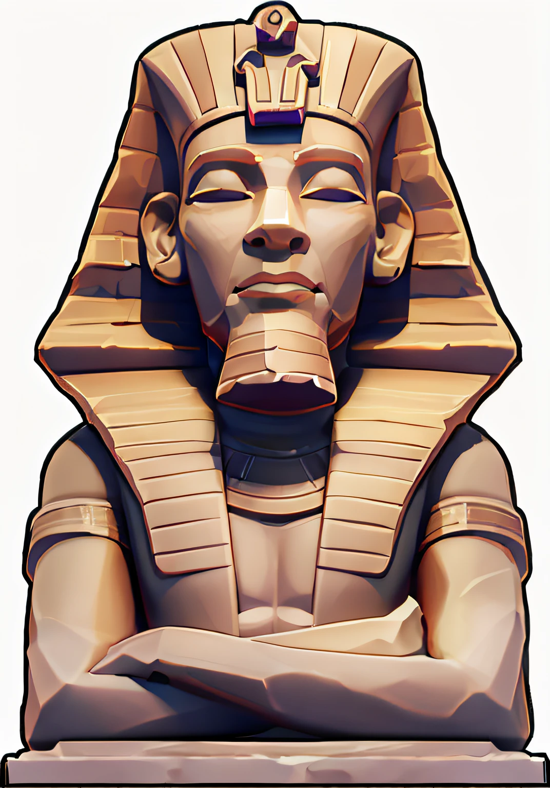 cartoonish style,Stone statue of an Egyptian pharaoh,Stone texture，Simple details,handpainted,4K,Block polygons,low poly,minimalist wind,k hd,Master's