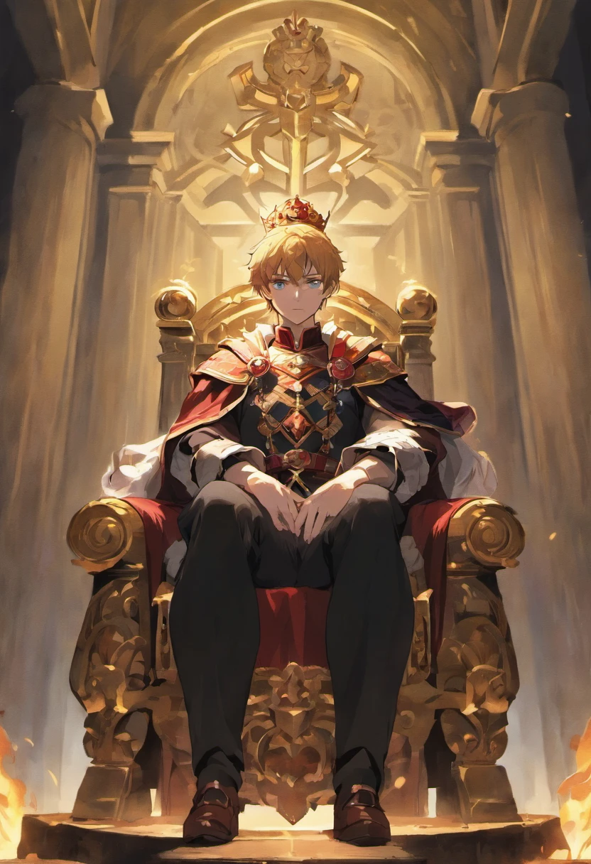 Roman king Thomas Hostelius, siting on a throne, looking calm