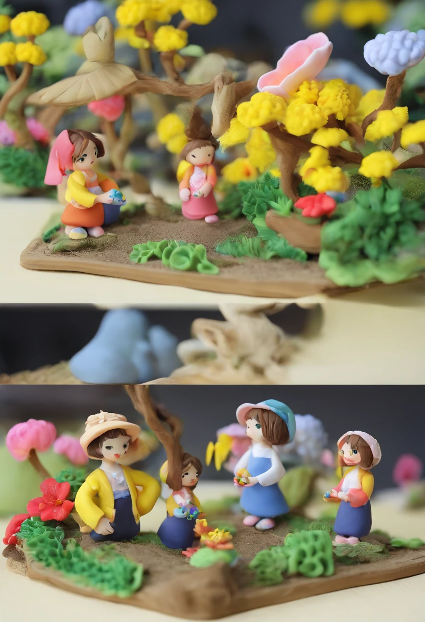 haruhi,rays of sunshine,In the mountains and forests,Two girls,Look to one side,Carry the back basket,Crouch on the side of the road,There are medicinal herbs in the back basket,Holding Chinese herbs in his hands