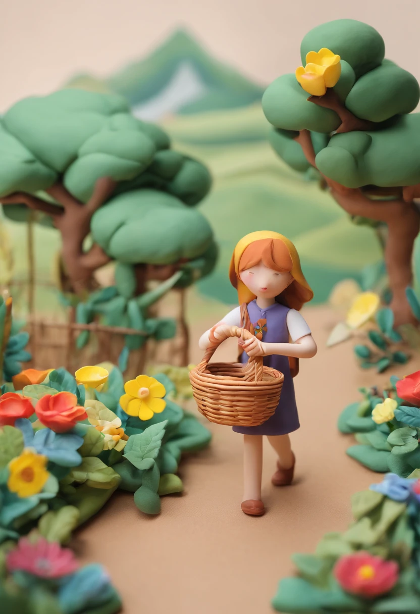 haruhi,rays of sunshine,In the mountains and forests,Two little girls,Look to one side,Carry the back basket,Crouch on the side of the road,There are medicinal herbs in the back basket,Holding Chinese herbs in his hands