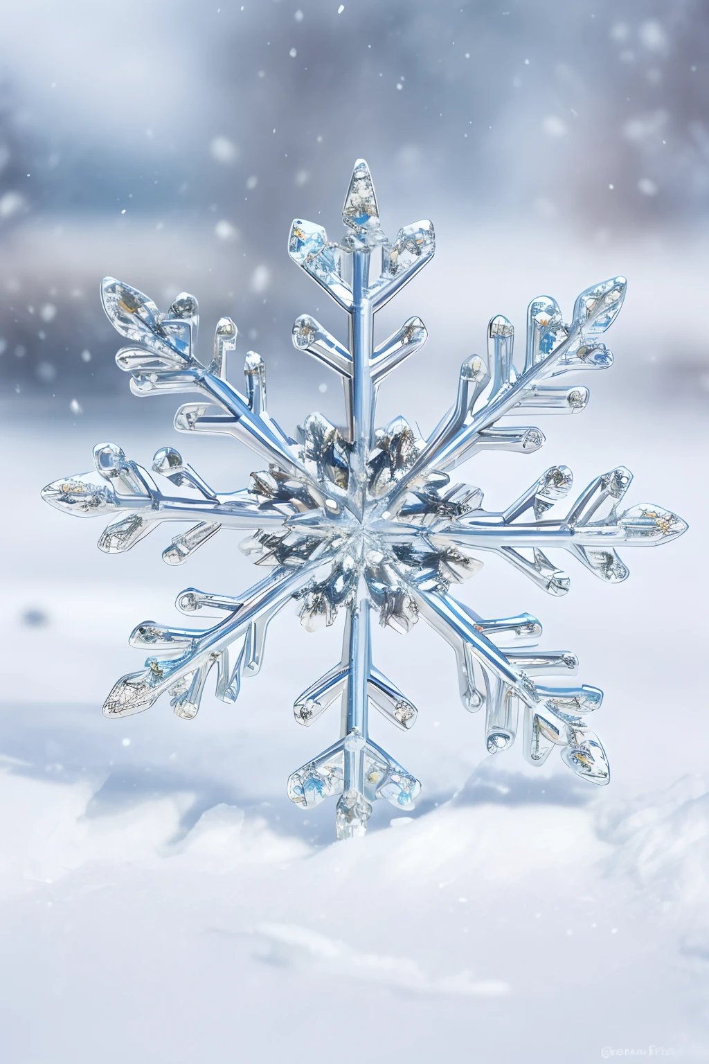 1 crystal snowflake, flow on the surface of the snow and ice, no human, (perspective, snowy backgrounds:1.3), fanciful, galaxias, cleanness, glittery, glittery, splendor, Colorful, Amazing photography, dramatic lighting, photo-realism, ultra - detailed, 4k, 8k, HD, depth of fields, A high resolution