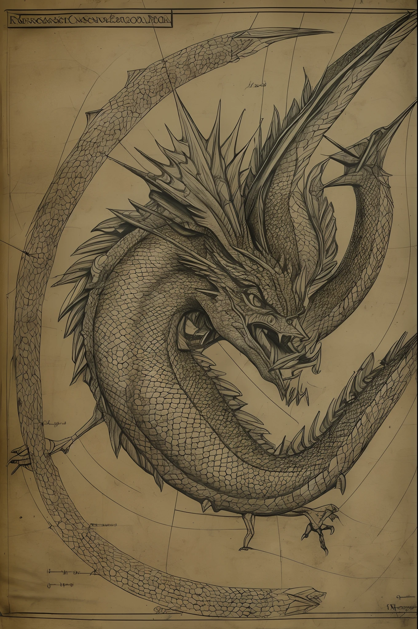 Anatomy diagram of a Dragon, Renaissance painting sketch --auto --s2