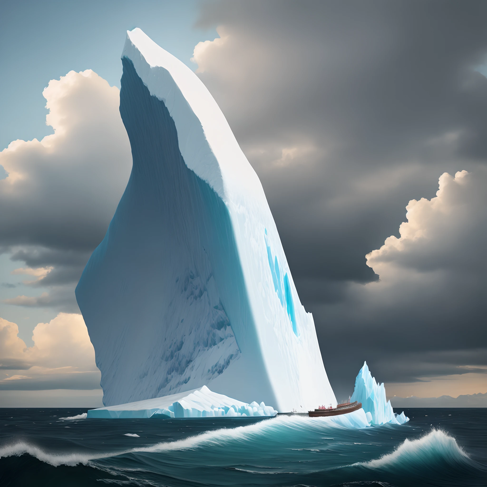 On rough seas,There stands an iceberg