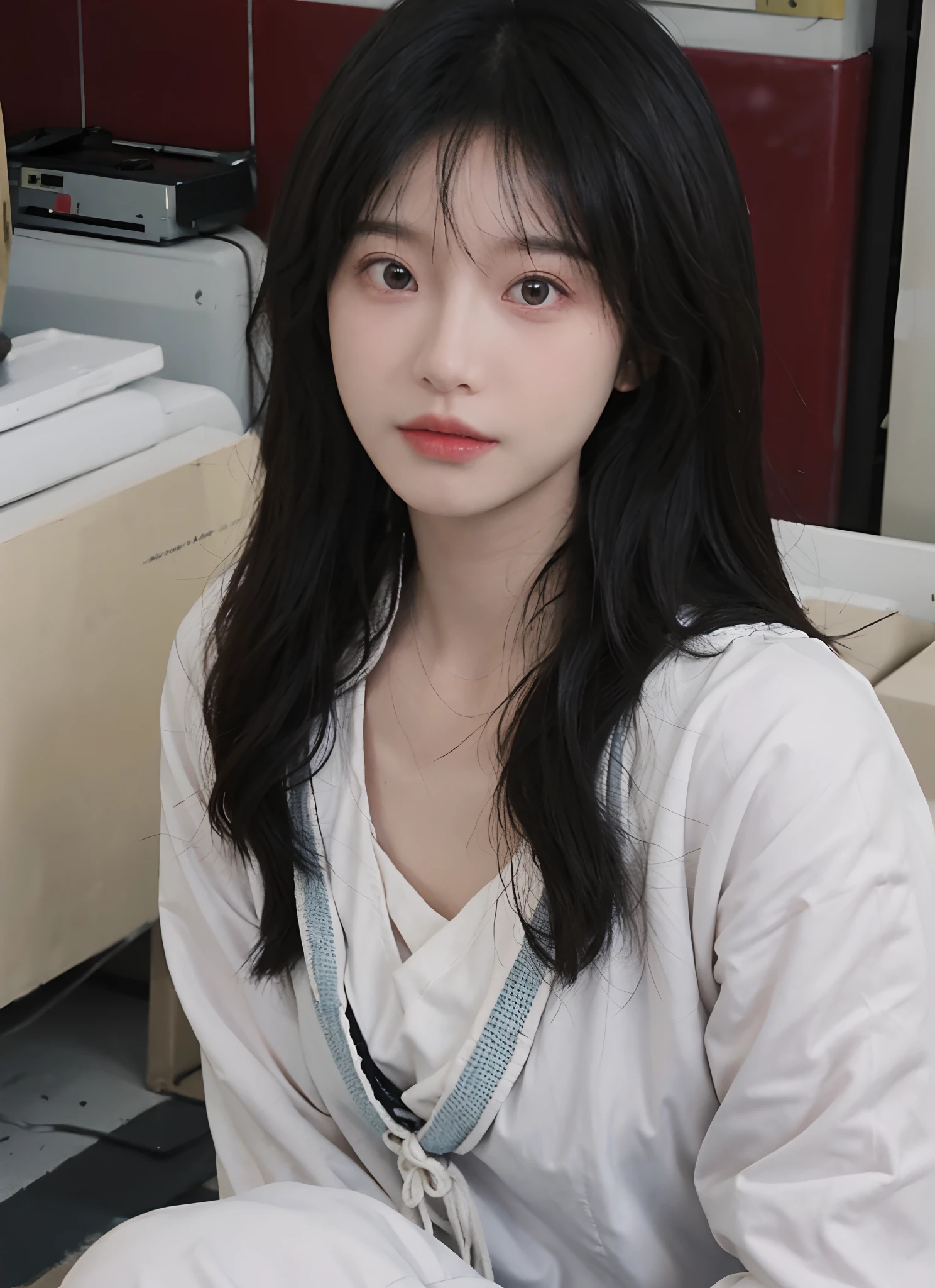 best qualtiy, 超高分辨率, (realisticlying:1.4), one-girl,Pink Long Hair, A pair of clear and moving eyes,Royal Sister,Snow-white school uniform, looking at viewert, closeup cleavage ,