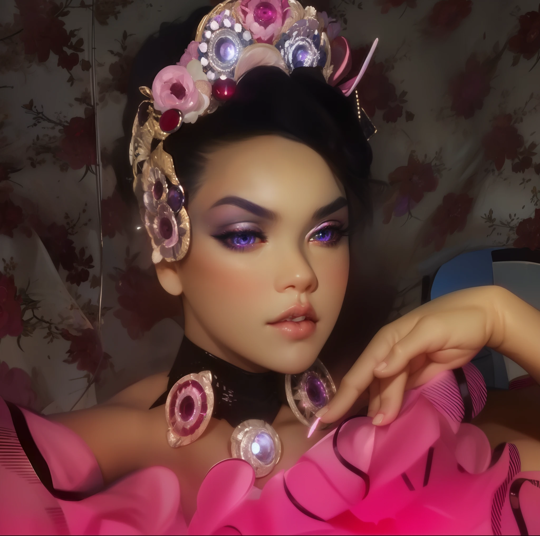 arafed women (((two girls))) ((jenna ortega)), ((selena gomez)) in a black and white outfit sitting on a floor, a portrait inspired by Ray Caesar, tumblr, pop surrealism, goth clown girl, intricate clown makeup, intricate clown costume, clown girl, creepy clown girl, natalie shau, jester themed, jester, adrian borda, cutecore clowncore, portrait of circus artist, avant garde fashion model (SFW)