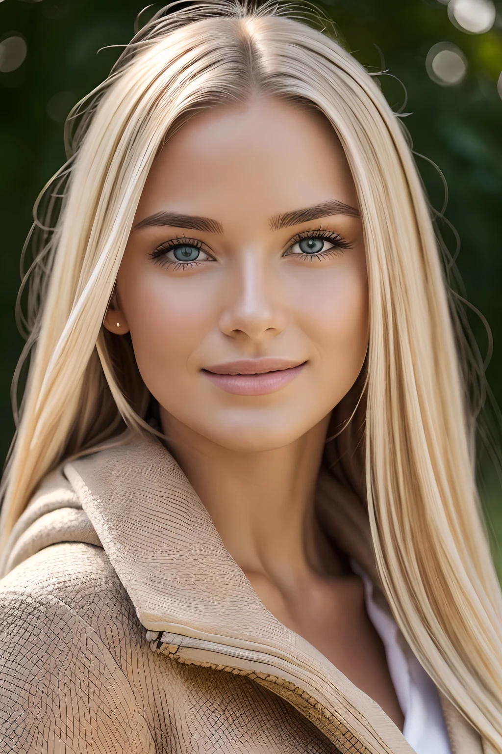 Hyper-realistic and detailed shot of a blonde woman .souriante de 25 ans portant un long manteau et une mini jupe. outside. Le soleil brille. Des yeux parfaits, (maquillage des yeux:1.1), (seins parfaits), (Highly detailed skin:1.1), ......RAW, style analogique, mise au point nette, 8K UHD, DSLR, High quality, Fujifilm XT3, grain, award winning, Masterpiece, Objectif 50mm, corps entier