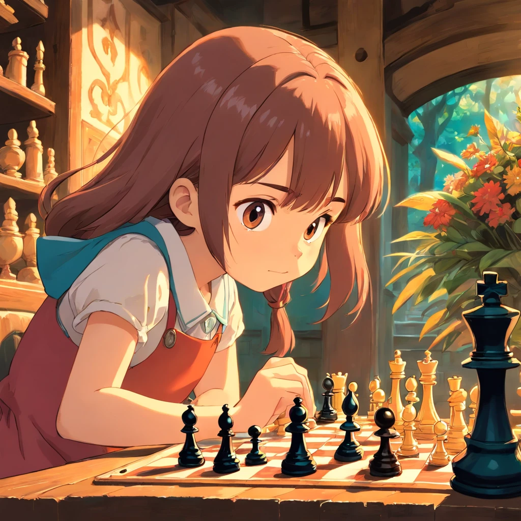 Little girl playing chess