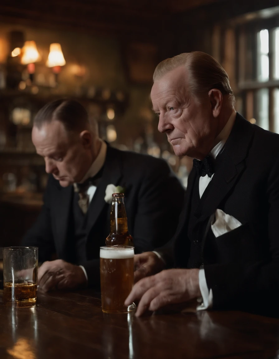 Winston Churchill and cm punk having a pint in an English pub, make it as realistic as possible