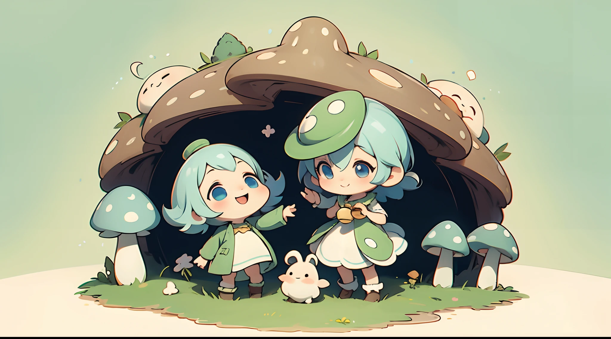 digitalart、Personification of the mushroom spirit、Yuru Chara Style、The hat is characteristic、Laugh、Wearing a bell