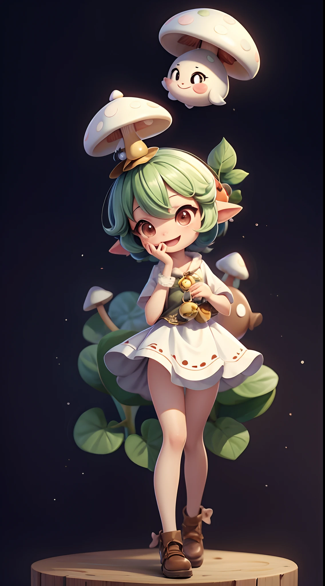 digitalart、Personification of the mushroom spirit、Yuru Chara Style、The hat is characteristic、Laugh、Wearing a bell