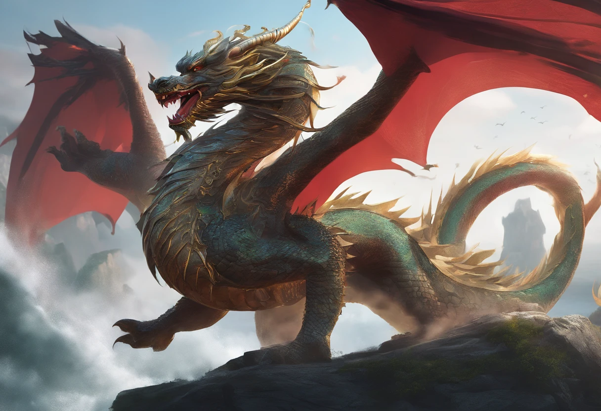 China Dragon,Soaring waves,China-style,oc render,Super-slim;,hiquality,high resolution 8k,Ultra Detailed