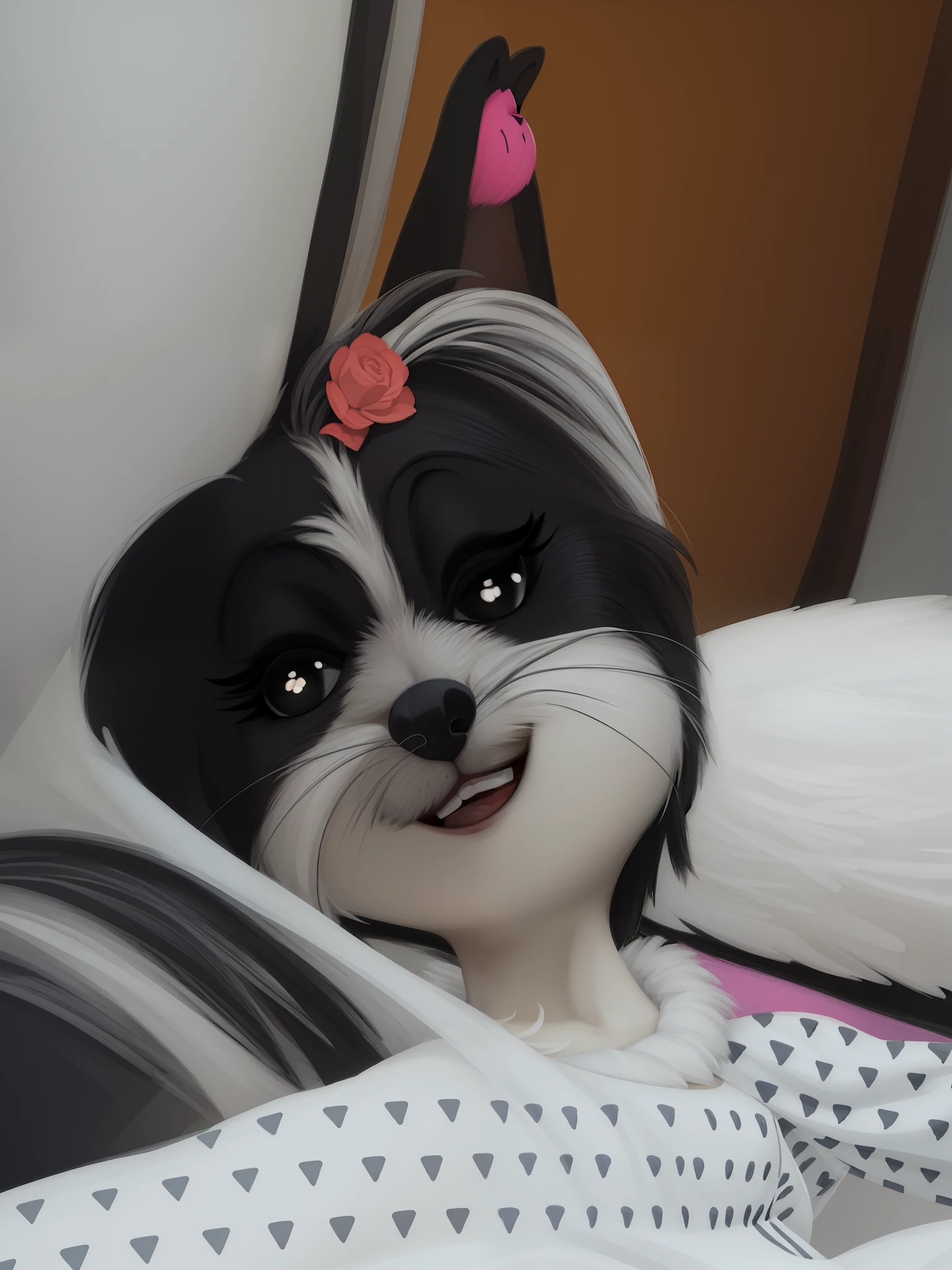 penelope, clothed, [photorealistic], digitigrade, [collar], masterpiece, best quality, detailed realistic fur, (dress:1.3), (background is a sunny sky), detailed background,  detailed face, detailed eyes, detailed fluffy fur