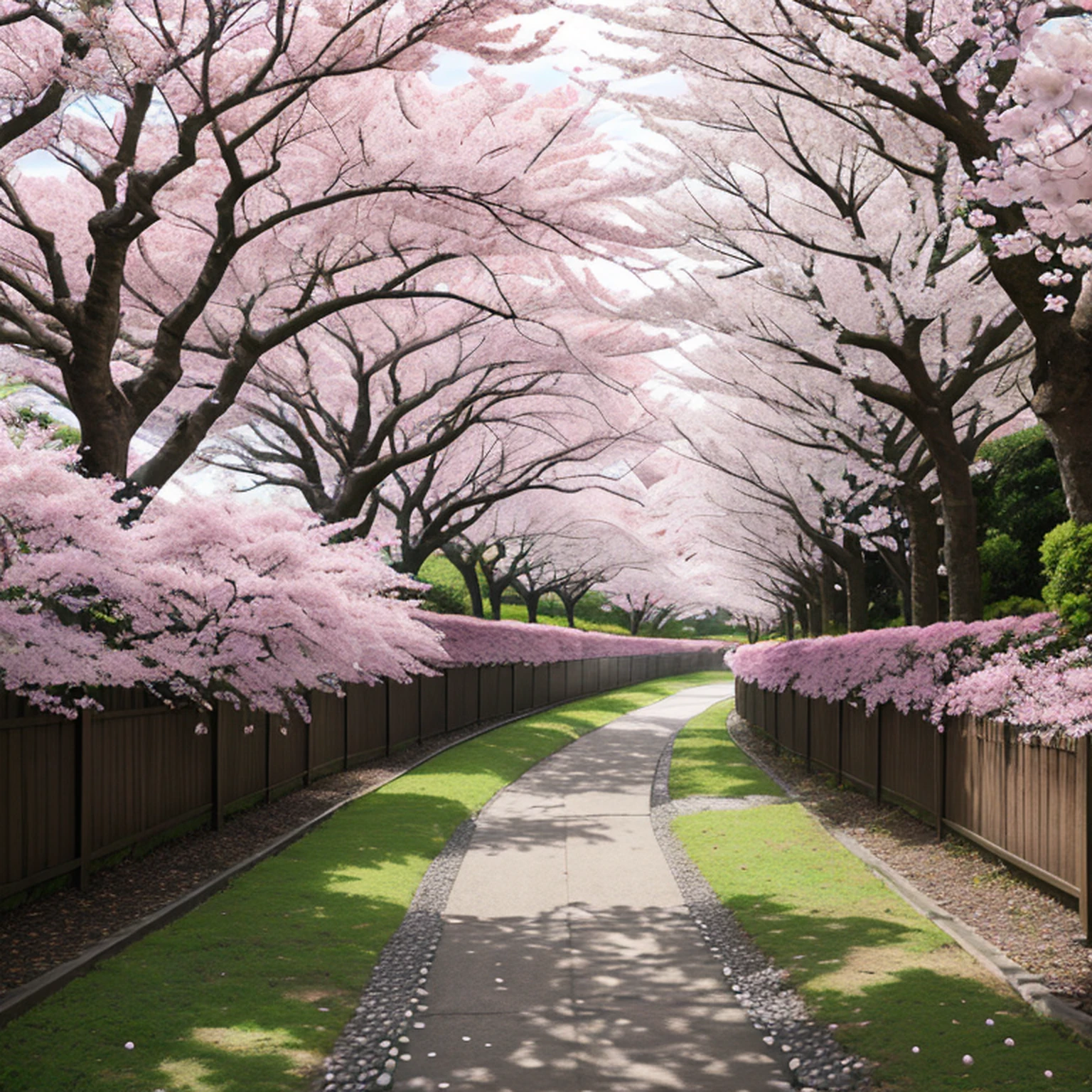 Impacto Genshin, Kamisato Ayaka Caminhando, sakura trees, flor de cerejeira, segurando guarda-chuva, Beautiful, Highly detailed scenery, Pescador